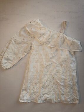 Zara Kids Girl Cream One-Shoulder Eyelet Dress with Ruffle Spring Easter 6